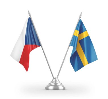 Sweden and Czech Republic table flags isolated on white 3D rendering