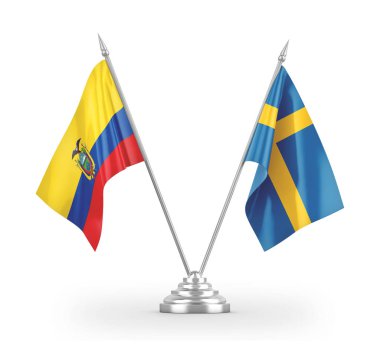 Sweden and Ecuador table flags isolated on white 3D rendering