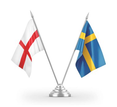 Sweden and England table flags isolated on white 3D rendering