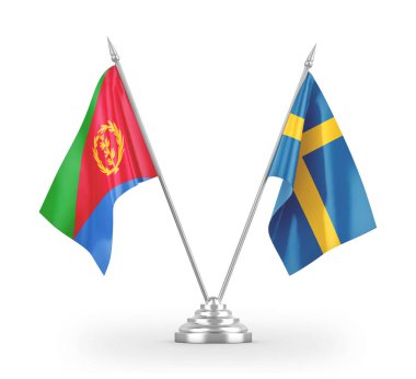 Sweden and Eritrea table flags isolated on white 3D rendering