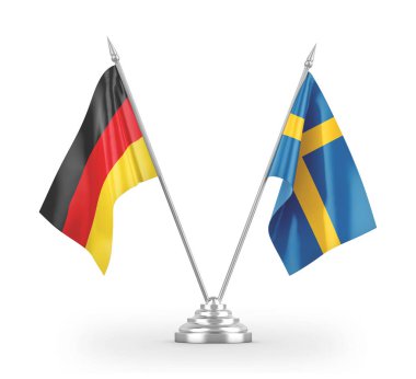 Sweden and Germany table flags isolated on white 3D rendering