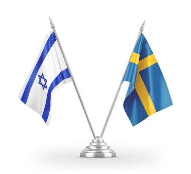 Sweden and Israel table flags isolated on white 3D rendering