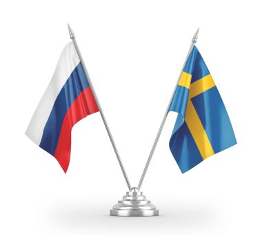 İsveç ve Rusya 'nın bayrakları beyaz 3D renkte izole edildi