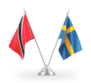 Sweden and Trinidad and Tobago table flags isolated on white 3D rendering