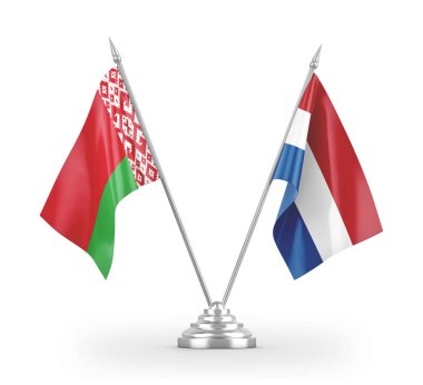 Hollanda ve Belarus masa bayrakları beyaz 3D görüntüleme üzerinde izole