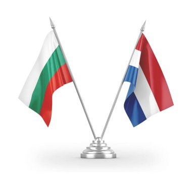Netherlands and Bulgaria table flags isolated on white 3D rendering