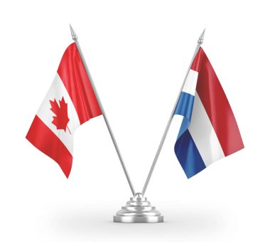 Netherlands and Canada table flags isolated on white 3D rendering