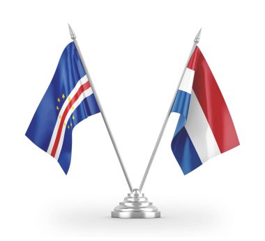 Netherlands and Cape Cabo Verde table flags isolated on white 3D rendering