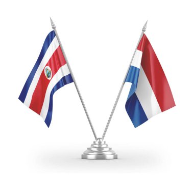 Netherlands and Costa Rica table flags isolated on white 3D rendering