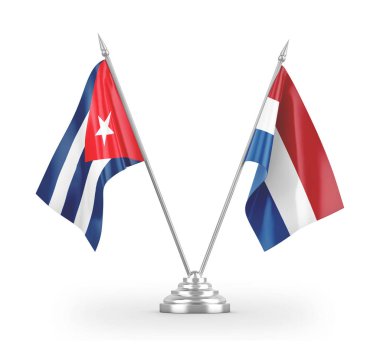 Netherlands and Cuba table flags isolated on white 3D rendering