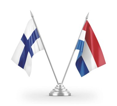 Netherlands and Finland table flags isolated on white 3D rendering