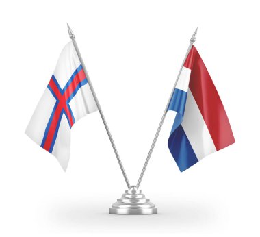 Netherlands and Faroe Islands table flags isolated on white 3D rendering