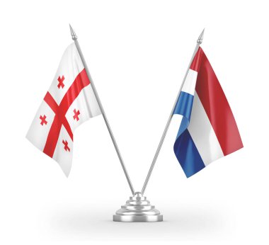Netherlands and Georgia table flags isolated on white 3D rendering