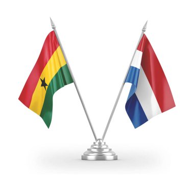 Netherlands and Ghana table flags isolated on white 3D rendering