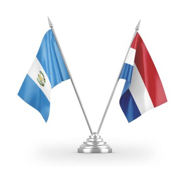 Netherlands and Guatemala table flags isolated on white 3D rendering