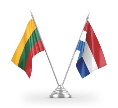 Netherlands and Lithuania table flags isolated on white 3D rendering