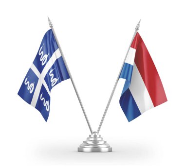 Netherlands and Martinique snake table flags isolated on white 3D rendering