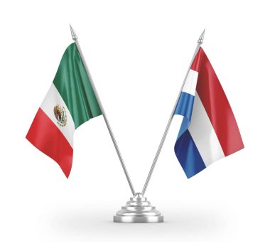 Netherlands and Mexico table flags isolated on white 3D rendering