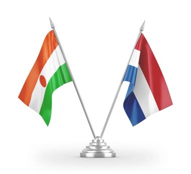 Netherlands and Niger table flags isolated on white 3D rendering