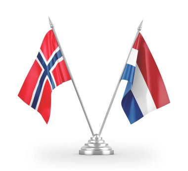 Netherlands and Norway table flags isolated on white 3D rendering
