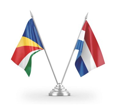Netherlands and Seychelles table flags isolated on white 3D rendering