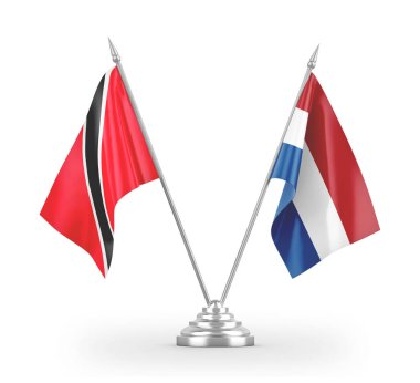 Netherlands and Trinidad and Tobago table flags isolated on white 3D rendering
