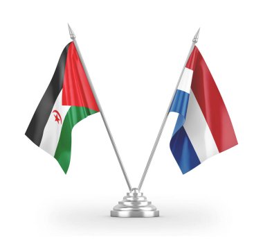 Netherlands and Western Sahara table flags isolated on white 3D rendering
