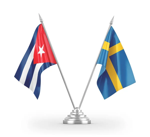 Швеція і Куба настільні прапори ізольовані на білому 3d рендерингу — стокове фото