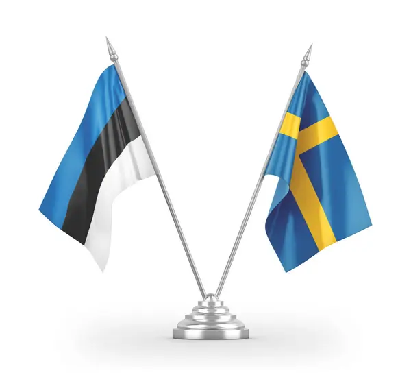 Banderas de mesa Suecia y Estonia aisladas en renderizado 3D blanco —  Fotos de Stock