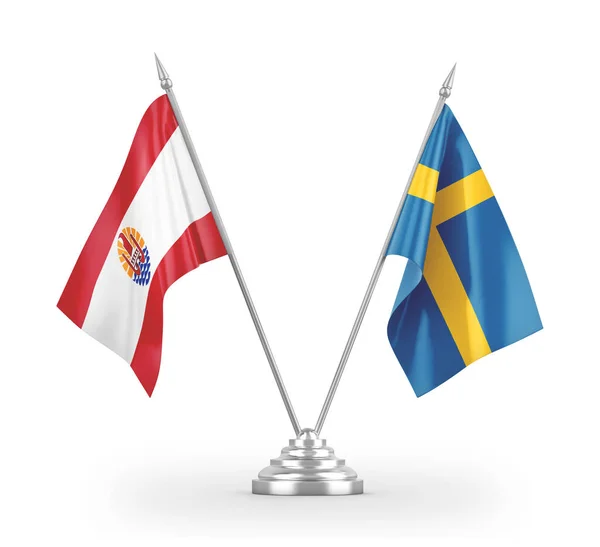 Szwecja i Polinezja Francuska tabeli flagi izolowane na białym 3d renderowania — Zdjęcie stockowe