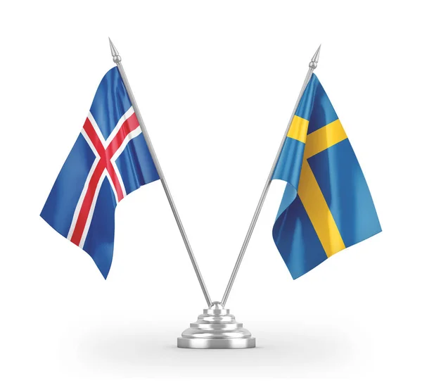 Svédország és Izland tábla zászlók elszigetelt fehér 3d renderelés — Stock Fotó