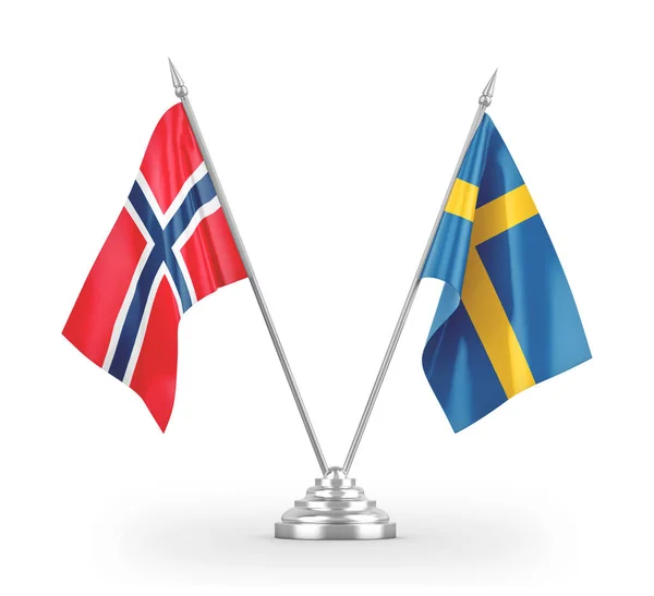 Svédország és Norvégia tábla zászlók elszigetelt fehér 3d renderelés — Stock Fotó