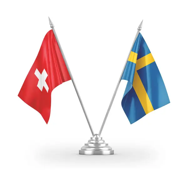 Svédország és Svájc tábla zászlók elszigetelt fehér 3d renderelés — Stock Fotó