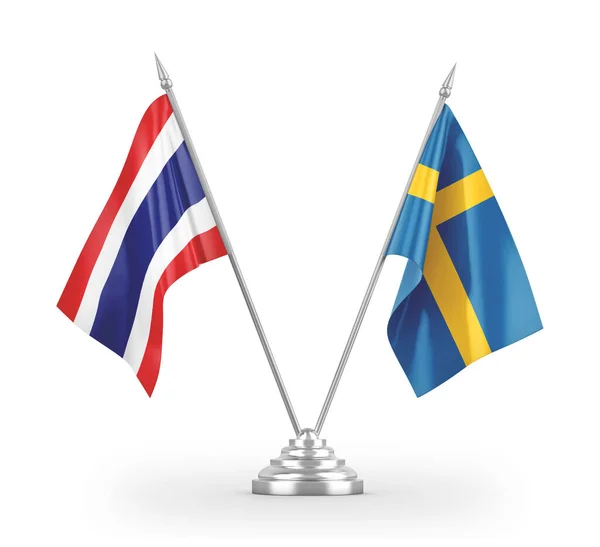 Banderas de mesa Suecia y Tailandia aisladas en renderizado 3D blanco — Foto de Stock