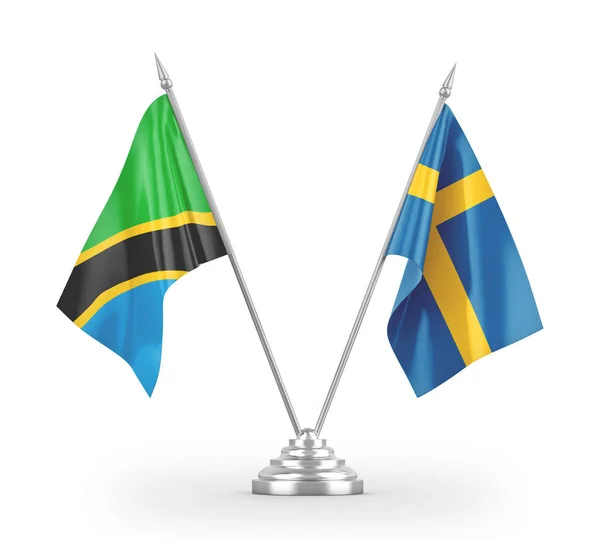 Швеция и Танзания табличные флаги изолированы на белом 3D рендеринге — стоковое фото