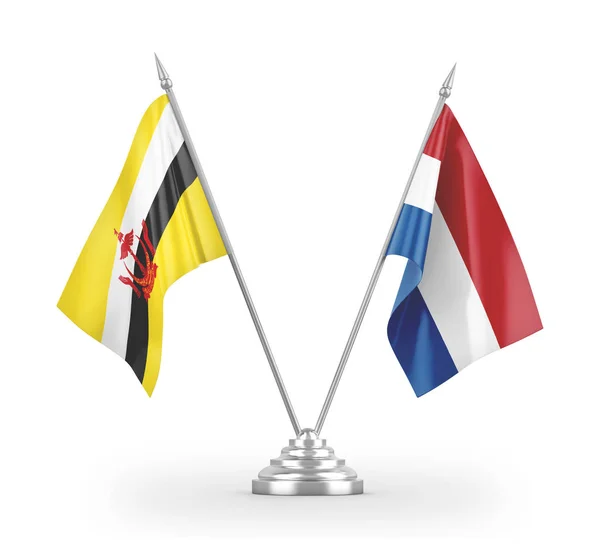 Netherlands and Brunei table flags isolated on white 3D rendering — Stock Photo, Image