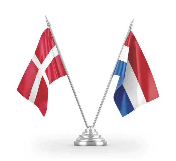 Netherlands and Denmark table flags isolated on white 3D rendering — Stock Photo, Image
