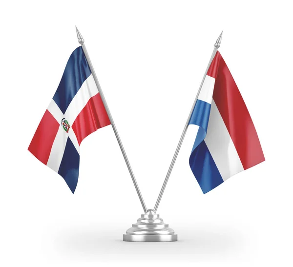 Netherlands and Dominican Republic table flags isolated on white 3D rendering — 图库照片