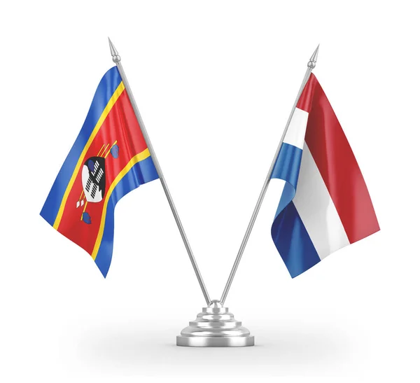 Paesi Bassi e Eswatini Swaziland bandiere da tavolo isolate su rendering 3D bianco — Foto Stock