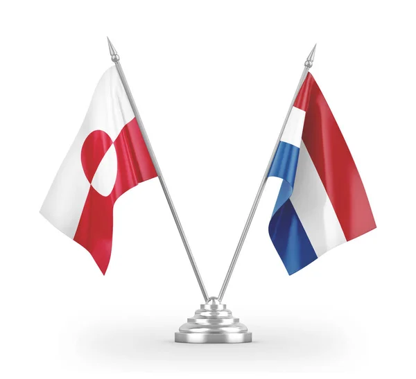 Bandeiras de mesa Holanda e Groenlândia isoladas em renderização 3D branca — Fotografia de Stock