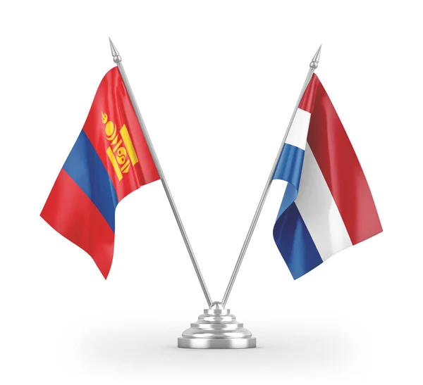 Netherlands and Mongolia table flags isolated on white 3D rendering — Stock Photo, Image