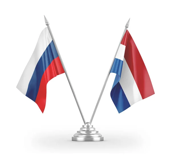 Netherlands and Russia table flags isolated on white 3D rendering — ストック写真