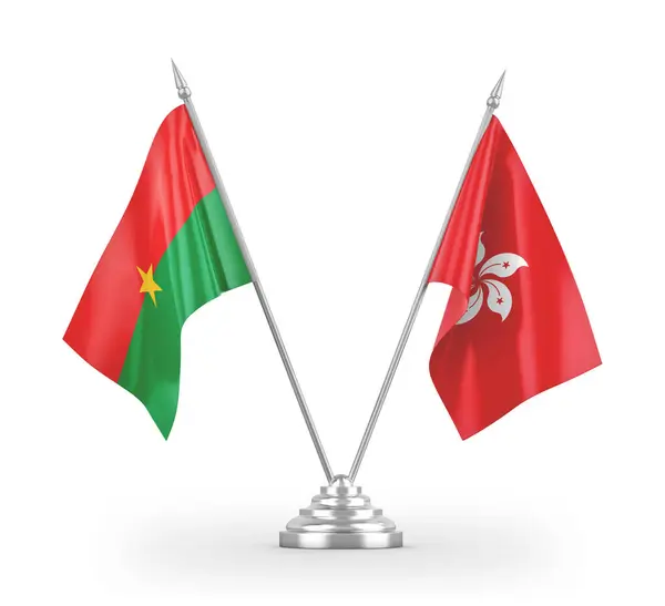 Hong Kong and Burkina Faso table flags isolated on white 3D rendering — 스톡 사진