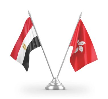 Hong Kong and Egypt table flags isolated on white 3D rendering