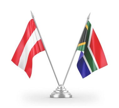 South Africa and Austria table flags isolated on white 3D rendering