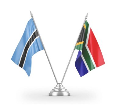 South Africa and Botswana table flags isolated on white 3D rendering