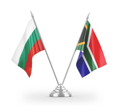 South Africa and Bulgaria table flags isolated on white 3D rendering