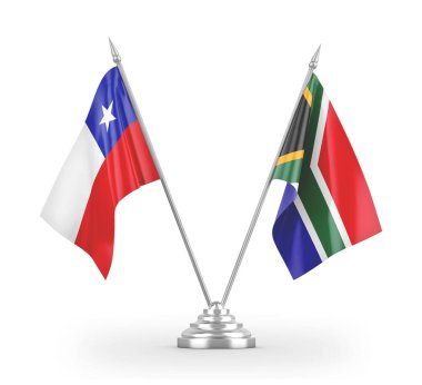 South Africa and Chile table flags isolated on white 3D rendering