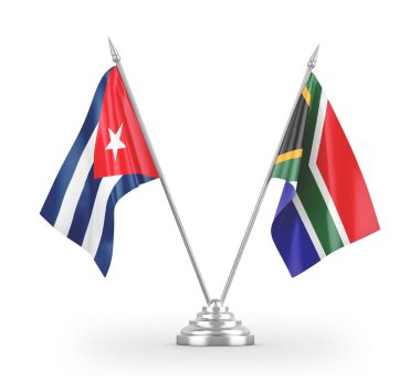 South Africa and Cuba table flags isolated on white 3D rendering