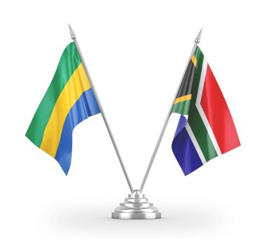 South Africa and Gabon table flags isolated on white 3D rendering